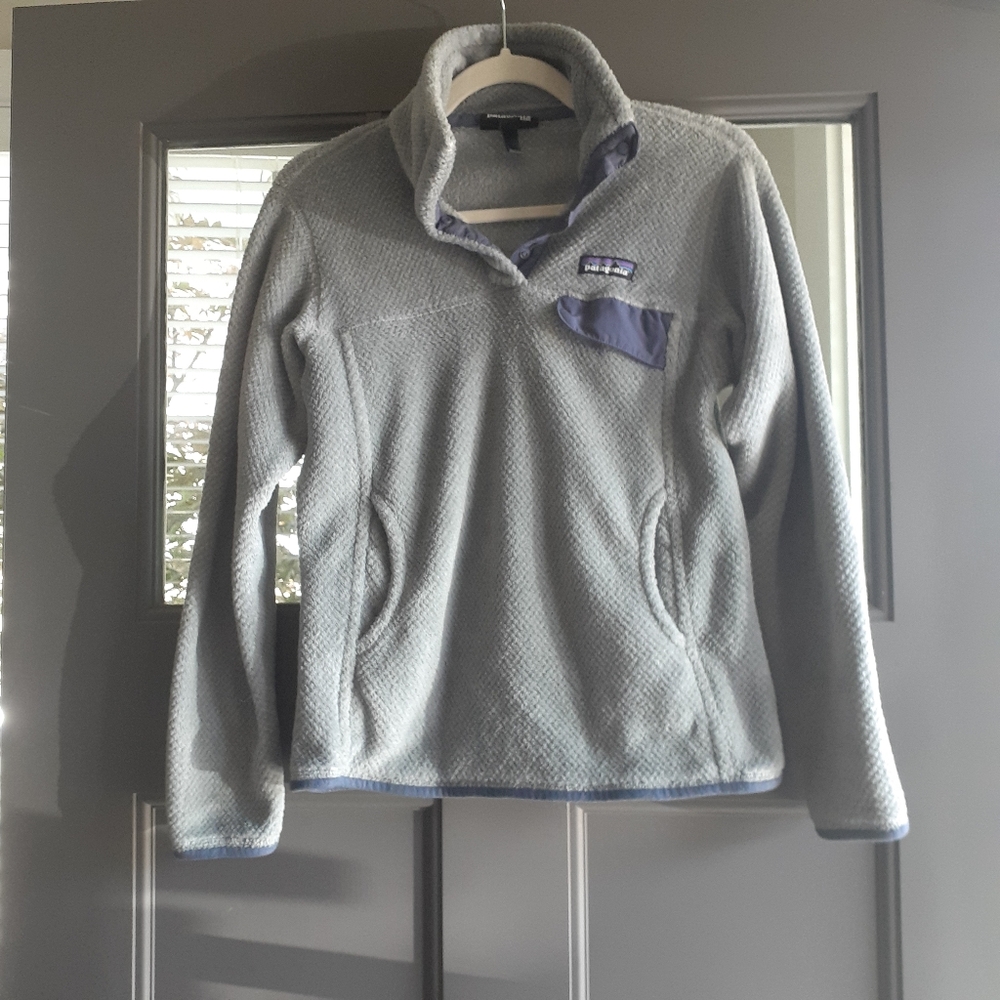 Patagonia Gray Purple Waffle Knit Fleece Pullover Outdoor Hiking Cabincore